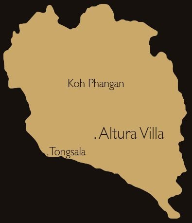 Map of Koh Phangan showing Villa Altura location near Thong Sala