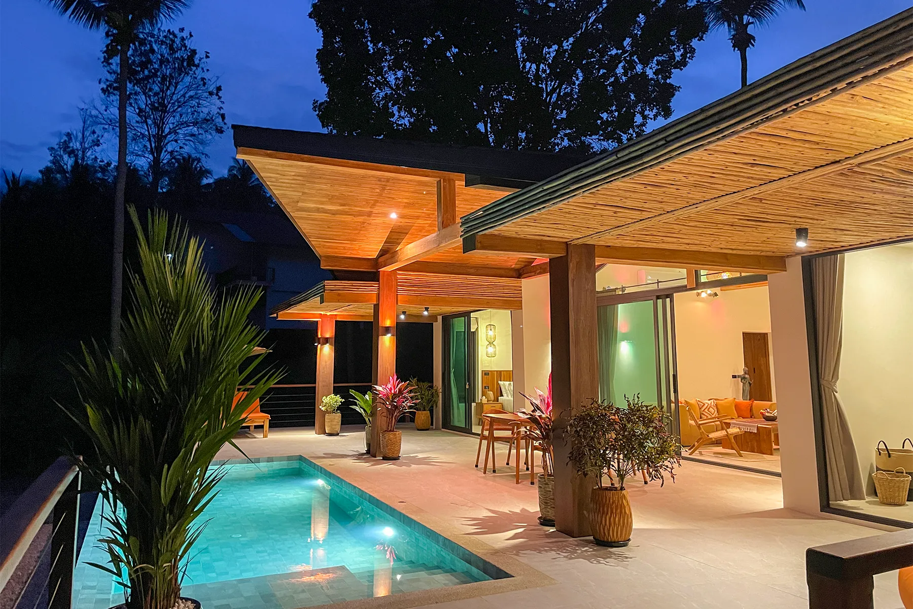 Villa Altura private pool villa at night Koh Phangan Thailand