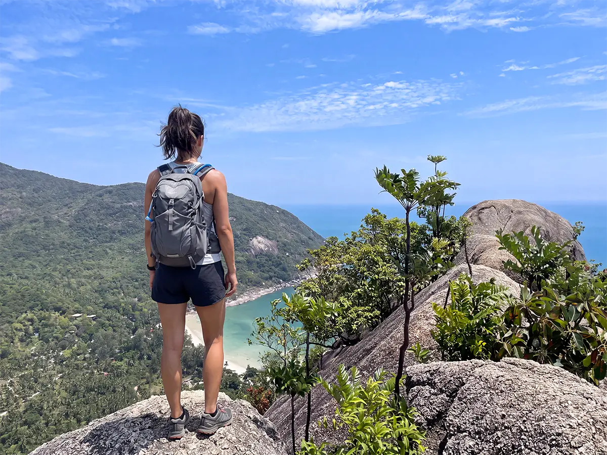 Hiker admiring the view from the Bottle Beach Viewpoint, Koh Phangan